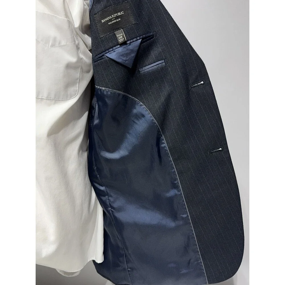 Banana Republic Navy Blue Pinstripe Blazer Tailored Slim Fit Men's Size 44R